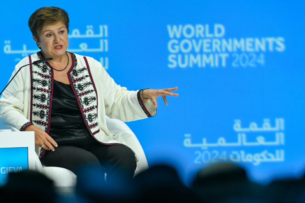 مديرة صندوق النقد كريستالينا غورغييفا خلال القمة العالمية للحكومات في دبي في 12 شباط/فبراير 2024 (أ ف ب)   